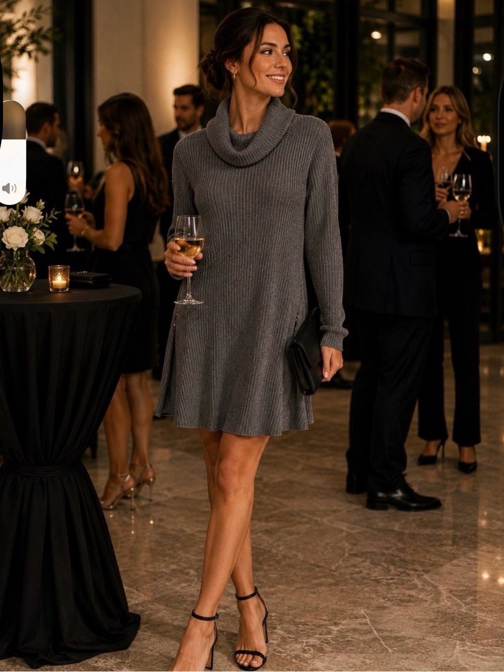 NWT Socialite Ribbed Cowl Neck Sweater Dress - Charcoal Gray